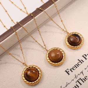 Collar con Colgante de Ojo de Tigre, Acero Inoxidable, Bañado en Oro, con Engaste de Bisel, Joyería de Moda para Mujer, Regalo - Product Image 1