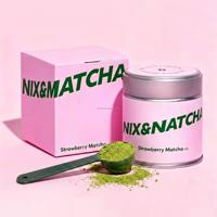 Boîtes en fer blanc rondes de qualité alimentaire avec couvercle à ouverture facile, vendues par le fabricant, pour poudre de Matcha 30g-50g, avec cuillère doseuse et boîte en papier