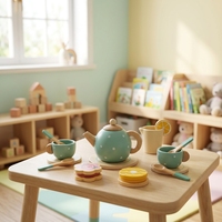 EDULAND OEM/ODM Juego de Té de Madera Montessori, Juguetes de Cocina, Comida de Juguete, Regalos para Niños, Juego de Té de Postres, Juguetes de Pastel