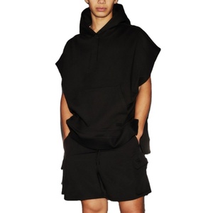 Sudadera Deportiva Transpirable sin Mangas, Personalizada, 100% Algodón, para Verano, Largo Regular, Color Negro Oscuro, para Hombre, con Bolsillos, 180g - Product Image 1