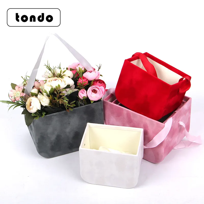 Tondo Set Of 3 Pieces Luxury Flannelette Portable Flower Packaging Gift Box