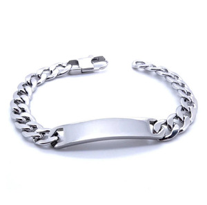 Bracelet en acier inoxydable inaltérable, personnalisable avec <span class=keywords><strong>gravure</strong></span> de nom/texte, avec barre vierge à graver, chaîne maille cubaine large pour homme - Product Image 3