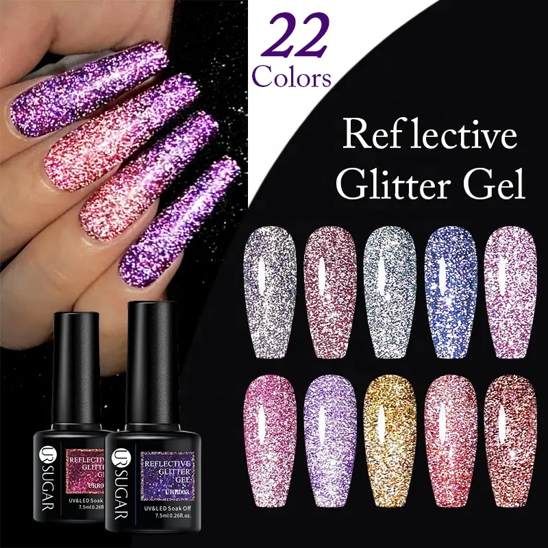 UR SUGAR 7.5ml 22 Colors Reflective Glitter Gel Nail Polish Winter Color Sparkling Sequins Soak Off UV LED Flash Glitter UV Gel
