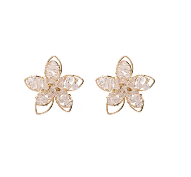 AA01391 nouvelles boucles d'oreilles à la mode en argent 925 cristal fleur femme pétale tridimensionnel boucles d'oreilles transparentes