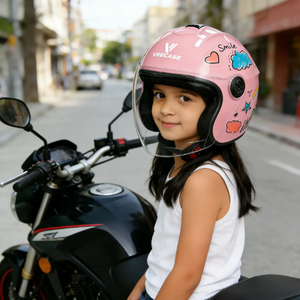 Casco de Motocicleta VRECASE Rosa de Media Cara con Diseño Gráfico, Visera Transparente y Carcasa de ABS - Product Image 4