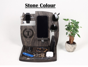 Station d'accueil classique en bois laqué écologique, support pour téléphone, portefeuille, montre, porte-clés, organisateur de chevet, boîte de rangement de bureau - Product Image 2