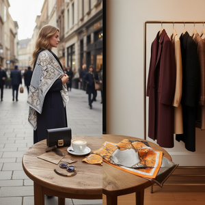 Sciarpa quadrata Lorw 70x70 cm con motivo a catena, accessorio moda per donna - Product Image 3