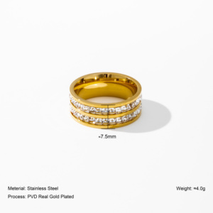 YF2723 Anello alla Moda Placcato Oro 18K a Doppio Strato con Zirconi, Anello in Acciaio Inossidabile con Diamanti, Gioielli - Product Image 2