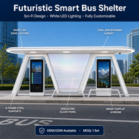 Abri de bus intelligent pour ville connectée, station de transport alimentée à l'énergie solaire avec écran LED intégré, point d'accès Wi-Fi, espace d'attente durable pour passagers