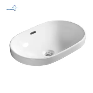 Sanitary Ware Semi Recessed Square Ceramic Sink Hotel Bathroom Decor Semi-Counter Art Wash Basin