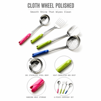 Ustensiles de cuisine colorés avec manche en ABS, en acier inoxydable 201 poli miroir : Louche, Cuillère ajourée, Spatule, Écumoire pour la cuisine domestique