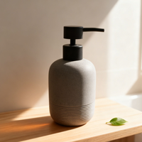 Distributeur de savon liquide et de lotion pour comptoir de salle de bain, rond, en résine grise, luxueux et écologique