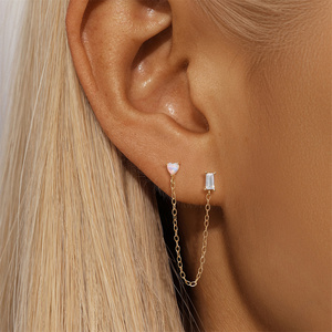 Pendientes de Cadena Dobles de Plata de Ley S925 Chapados en Oro para Mujer, Pendientes Elegantes, Joyería - Product Image 5