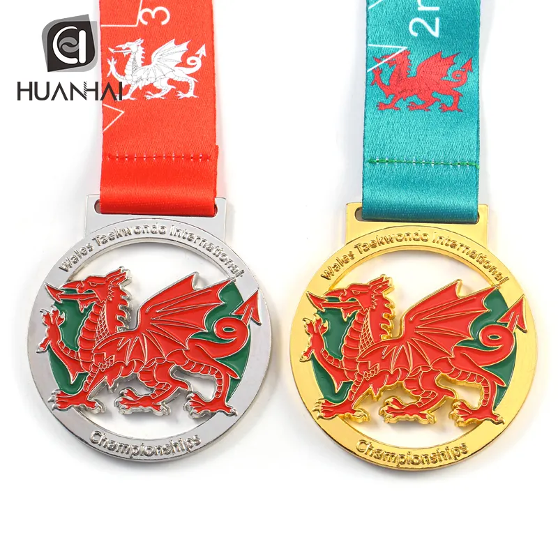 Goud Zilver Metalen Emaille Logo Dragon Wales Custom Sport Medailles Taekwondo