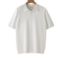 T-shirt en maille col en V à manches courtes, style américain vintage, décontracté, coupe ample pour homme, couleur unie, respirant