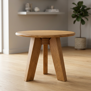 Table d'appoint de salle à manger scandinave moderne en teck massif, fabriquée à la main, éco-responsable, avec bord arrondi et quatre supports en forme de clé de serrage, idéale pour l'école et l'appartement - Product Image 4