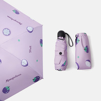 Parapluie de voyage manuel classique à motif de fruits imprimé numériquement, protection solaire noire anti-UV, mini parapluie pliable 5 sections