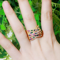 Grande bague ouverte ajustable en or plaqué 18 carats avec zircone cubique multicolore pour femmes, accessoires de fête pour les mains
