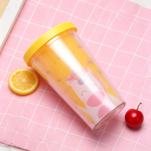 Gobelets en plastique avec couvercles, motif licorne, pour enfants, style dessin animé, sans BPA, ensemble de vaisselle rose, jaune, bleu - Product Image 3