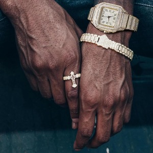 Reloj de Diamantes para Hombre, Brazalete Ancho con Incrustaciones de Diamantes, Chapado en Oro Blanco y Platino, Conjunto de Pulsera o Collar Opcional - Product Image 4