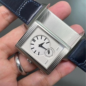 Montre mécanique de luxe pour homme de qualité supérieure, carrée, réversible, à double cadran, avec fuseaux horaires inversés, design inversé, avec bracelet en cuir - Product Image 1