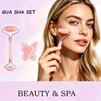 Outil de Gua Sha en Quartz Rose Naturel, Pierre de Massage Facial en Forme de Cœur pour Soins de la Peau