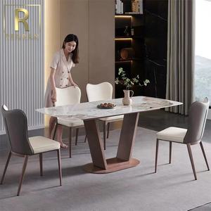 Muebles de comedor de Diseño Popular, mesa de comedor y silla con base de acero moran púrpura, piedra blanca rectangular, de lujo - Product Image 1