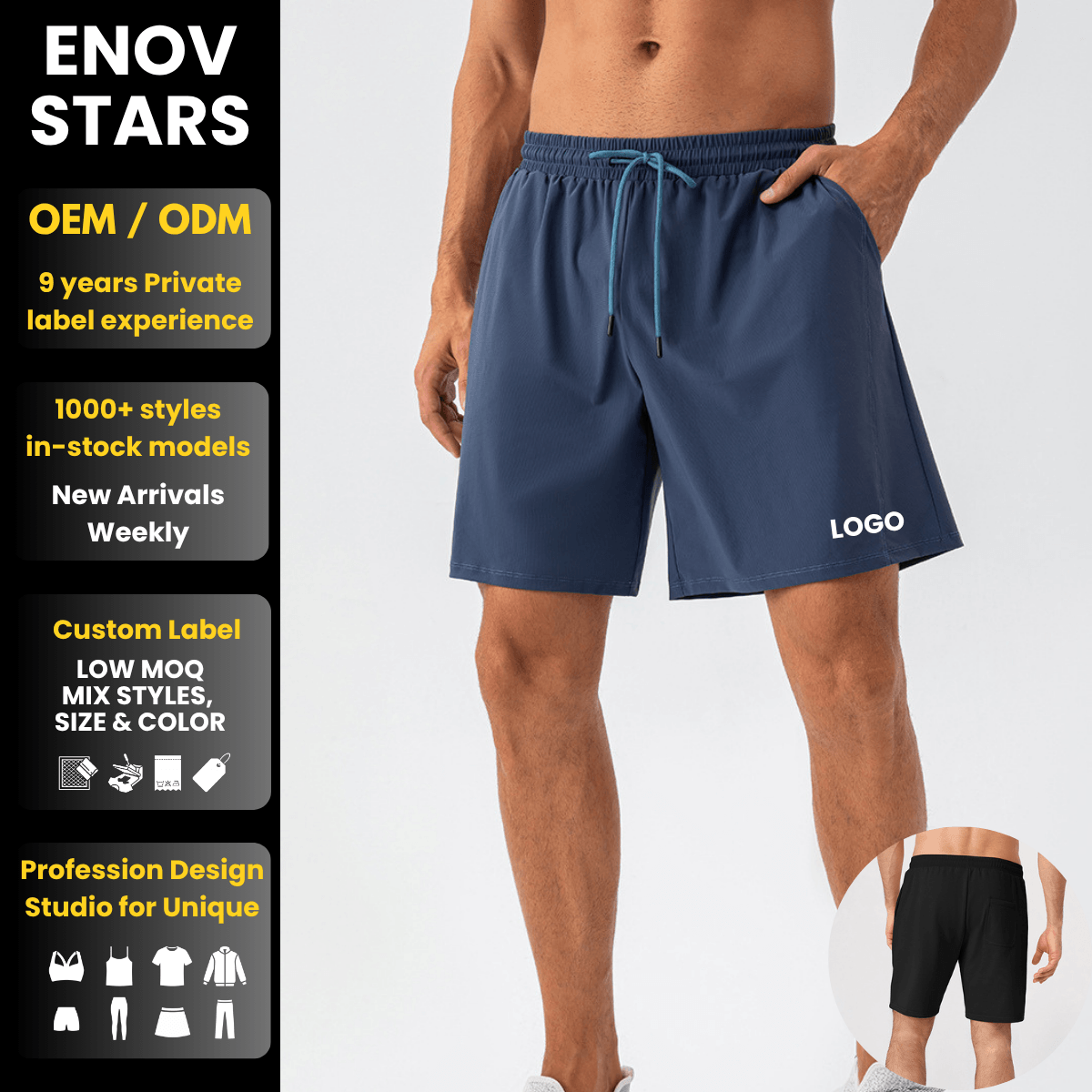 EnovStars OEM Mens Athletic Shorts Nylon Quick Dry Elastic Waistband Relaxed Fit Gym Running Basketball Custom Logo Activewear