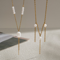 Collar de Perlas de Agua Dulce con Cadena Cruzada y Borla Barroca, Chapado en Oro PVD de 18K, Resistente al Agua, para Mujer, Bingxin
