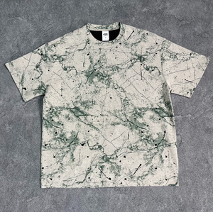 T-shirt <span class=keywords><strong>Homme</strong></span> Oversize YKH 200GSM de Haute Qualité avec Imprimé Dégradé Effet Brûlé et Motif Wintersweet Flou - Product Image 2