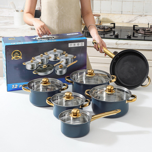 6-mảnh màu xanh không dính <span class=keywords><strong>Cookware</strong></span> <span class=keywords><strong>Set</strong></span> thép không gỉ chiên chảo nấu ăn nồi thịt hầm nồi đặt - Product Image 2