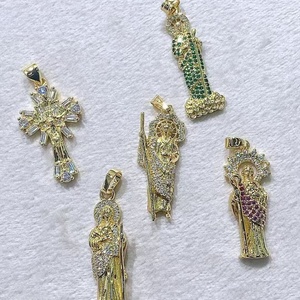 Phụ kiện trang sức mạ vàng kiểu dáng trái tim tôn giáo Chúa Giê-su, đính đá CZ, thiết kế lấp lánh, điểm nhấn đá màu sắc, bán buôn. - Product Image 3