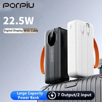 PORPIU Promotion Exceptionnelle : Batterie Externe Ultra-Mince 20W Grande Capacité 30000mAh avec Affichage Numérique, Quatre Ports USB Type-C et Double Câble