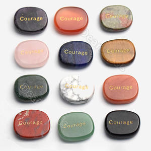 Pierres de mots inspirantes gravées, cristaux de guérison en galets plats, pierres précieuses de poche de Courage pour mots positifs - Product Image 1