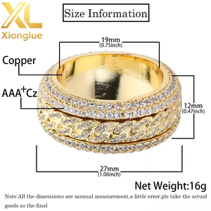 European American Hip-hop Copper Zircon Natural Claw Setting <b>Ring</b> Rotatable Cuban Design Trendy Personalized Women's 18K Gold - Product Image 2