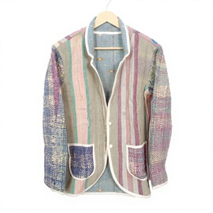 Wholesale 100% Cotton Designer <b>Kantha</b> <b>Jacket</b> Multi-Colour Ethnic Denim Style Embroidery Open Design Handmade Vintage Knitted - Product Image 1