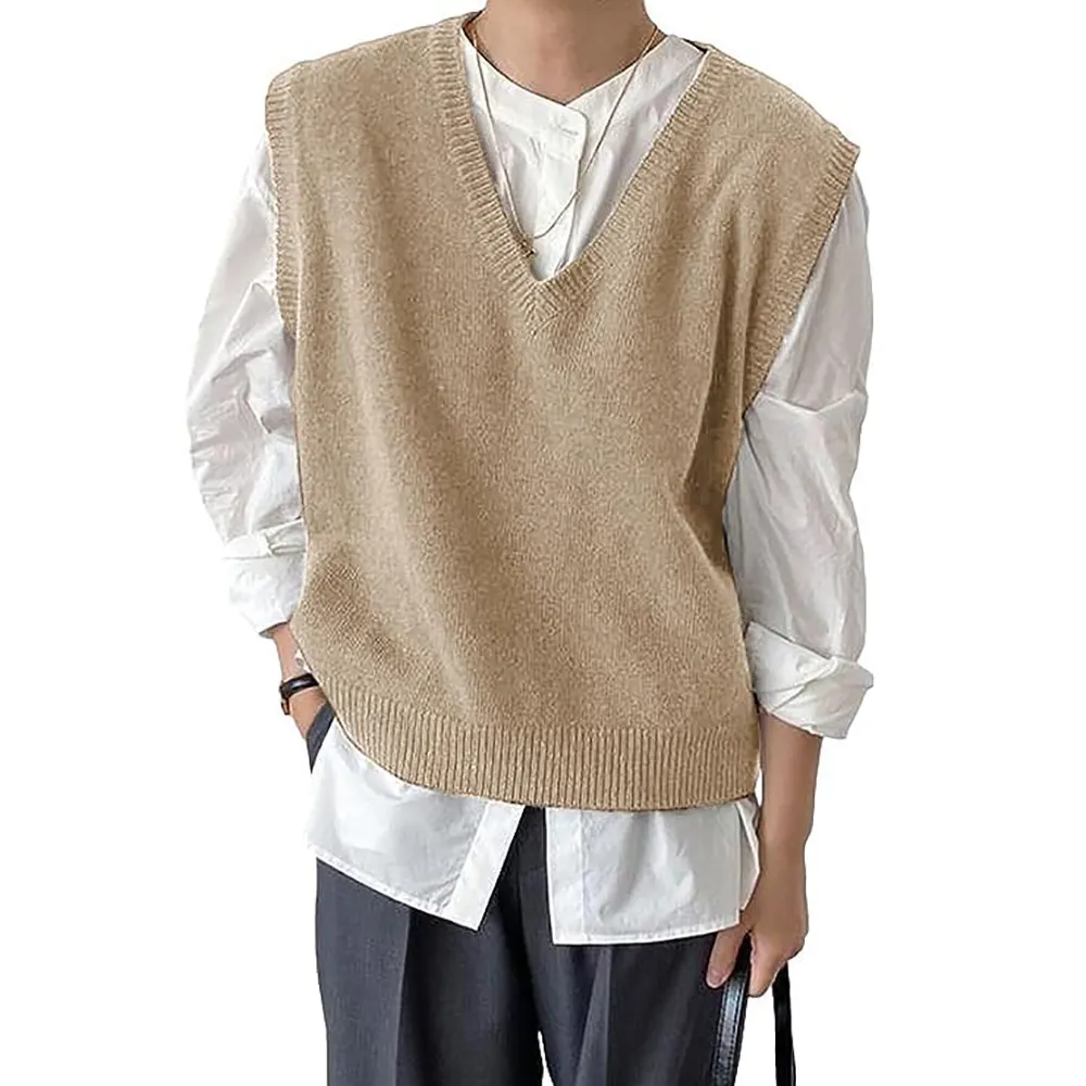 Tùy Chỉnh Ánh Sáng Trọng Lượng Áo Len V Cổ Người Đàn Ông Len Jumper Không Tay Mềm Cashmere Vest Preppy Top Áo Len Cho Nam Giới