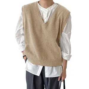 Custom Light Weight Sweater V Neck Man Wool Jumper Sleeveless Soft Cashmere Vest Preppy Top Sweaters For Men