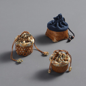 Bamboo Woven <b>Teacup</b> Cage Round Dustproof Cover Handmade Cloth Bag For Jianzhan Tea Set Gift Packaging - Product Image 1