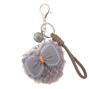 Cute Grey Curly Plush Heart Compact Mirror with Keychain with Bow Bell Braided Rope Dual Sided HD Glass <b>Pocket</b> Makeup Mirror - Product Image 1