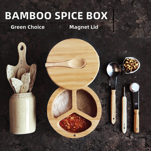 Bocaux à épices magnétiques en acacia et boîte avec cuillères - Design minimaliste écologique pour cadeaux de cuisine - Product Image 2