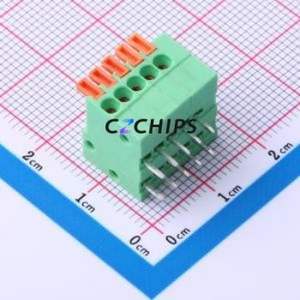 DB141R-2.54-5P-GN Spring Terminal Block Bent Lead Through Hole,P=2.54mm Connector 1x5P 2.54mm Green 5P - Product Image 1