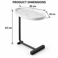 Table d'appoint ovale en forme de C avec bord surélevé, aspect marbre, table d'appoint pour canapé, salon et chambre à coucher