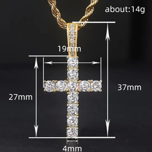 Cadenas de cuerda de acero inoxidable, colgante de latón, collares de Cruz de Zirconia cúbica de tenis, collar de mujer chapado en oro y plata para hombre - Product Image 3