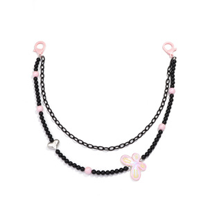 Cadena de cintura Yueli de doble capa con cuentas de mariposa, de resina acrílica y lucita, estilo casual hip hop para mujer, en rosa y negro, a la moda. - Product Image 5