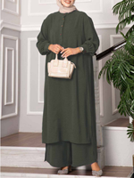 Arabe Lâche Lanterne Manches Longues Dames Blouse Top Pantalon À Jambes Larges Mode 2 PCS Costume Musulman Robe Pantalon Ensemble Femmes Vêtements Islamiques