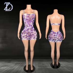 ZD Mini Purple Gold Luxury Dress Floral Rhinestone Edition, diseñado para fiestas <span class=keywords><strong>de</strong></span> baile electrónico y espectáculos <span class=keywords><strong>de</strong></span> baile. - Product Image 1