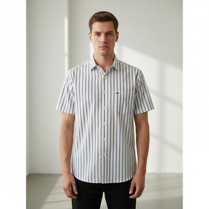 Personnalisable 100% Coton Respirant 80S Popeline <span class=keywords><strong>Chemise</strong></span> Formelle à Manches Courtes pour Hommes avec Rayures Tissées Classiques pour le Printemps - Product Image 1