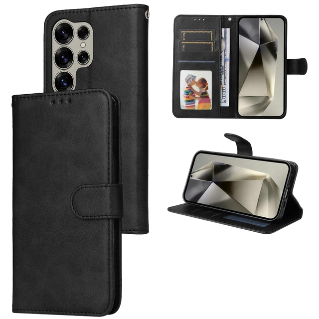 For S25 Plus S26 Edge Ultra Fashion Card Slot Flip Wallet Case PU Leather Shockproof Mobile Phone Back Covers Opp Bag Men