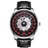 Montre à quartz Lucky Poker - Jeu de la roulette russe - Dieu des joueurs - Montre-bracelet de luxe étanche en acier inoxydable